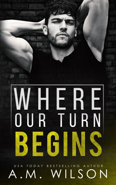 ebook cover of what tears us down. black and white image of a man cupping the back of his head with bare arms and a black tee shirt on